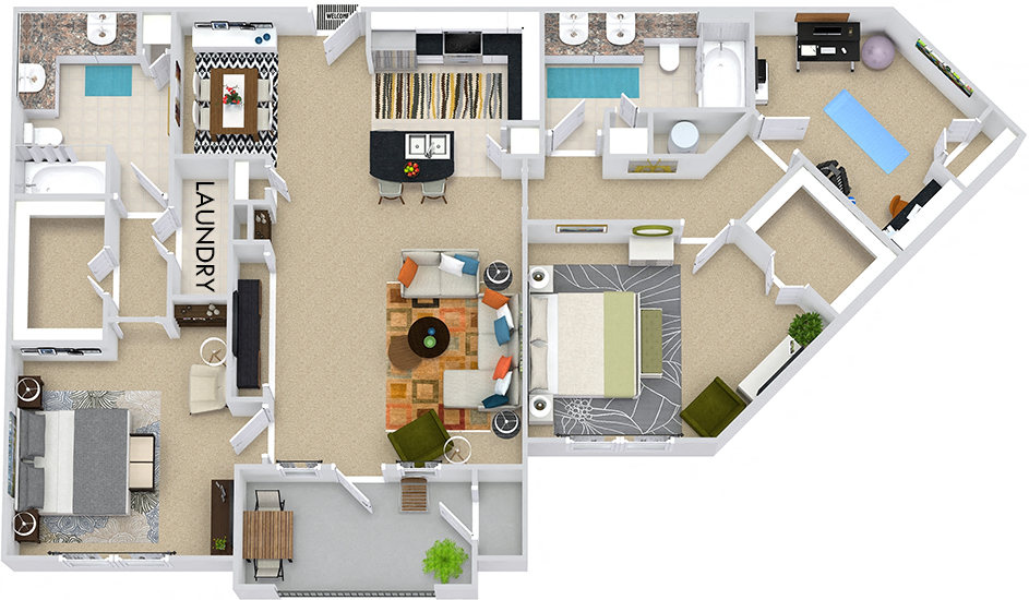 Floor plan for 2 beds, 2 baths, 1479 sqft
